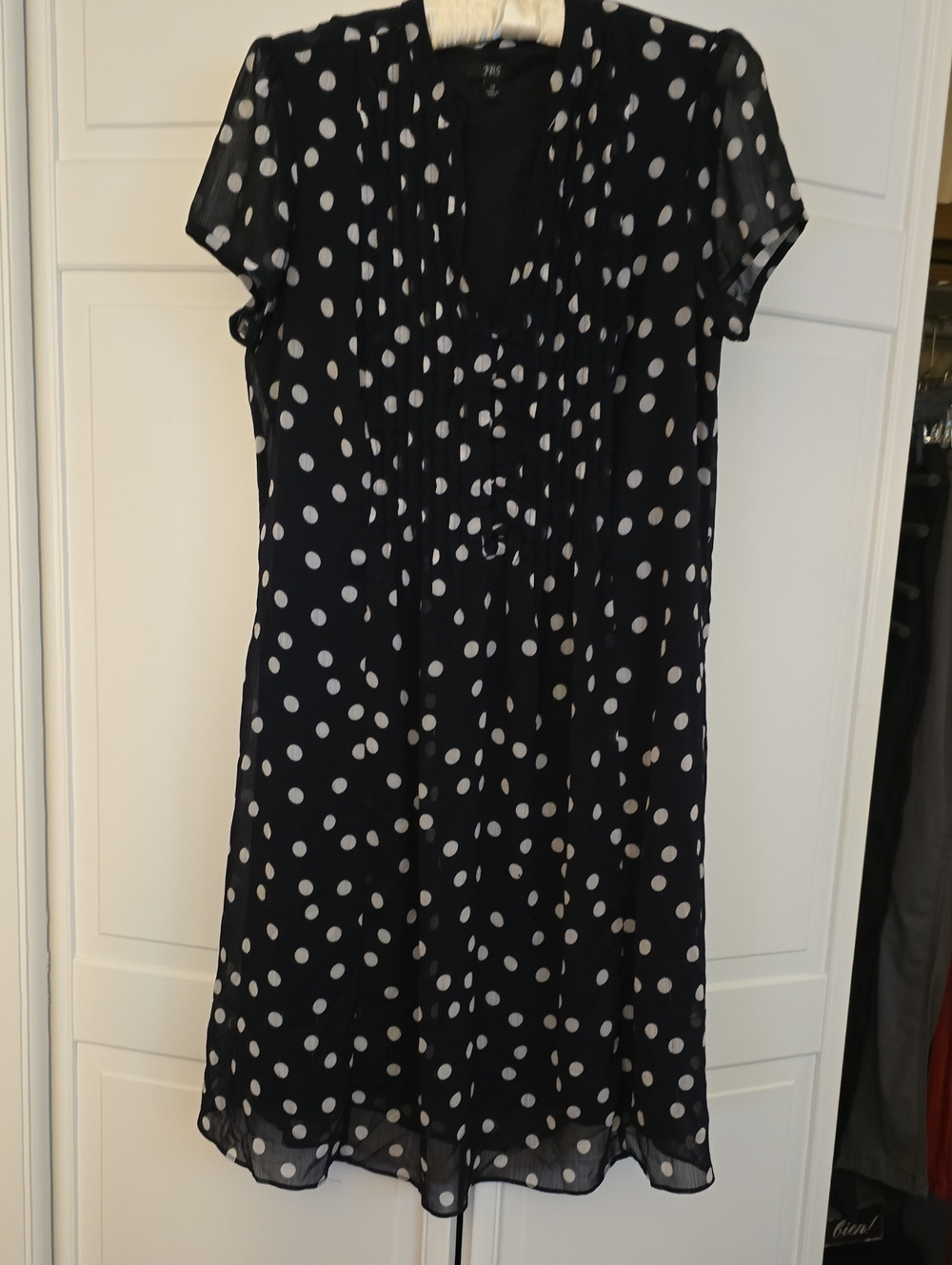J.B.S. Navy and White Polka Dot Short-Sleeve Dress Size 14 Women